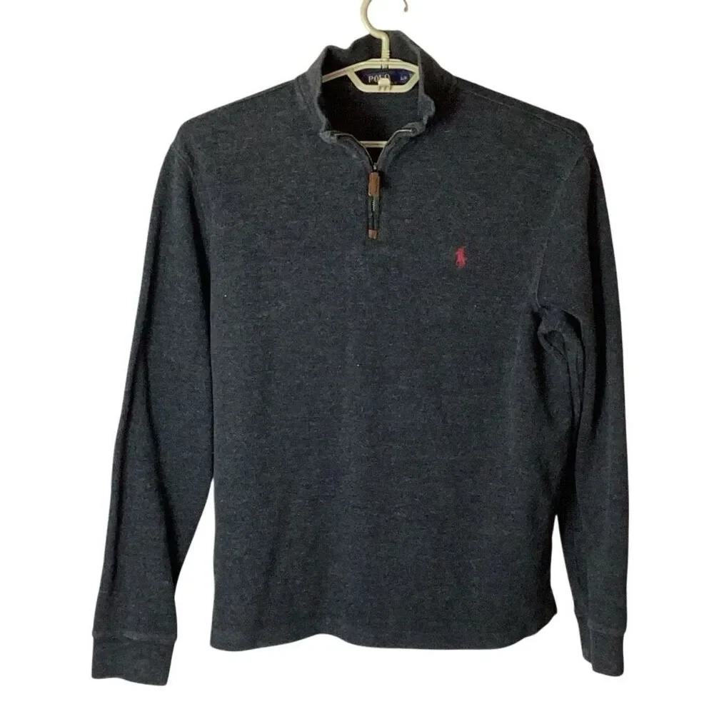 Polo Ralph Lauren Men’s Gray Cotton Quarter Zip Sweater Red Pony Sz Large Heavyw